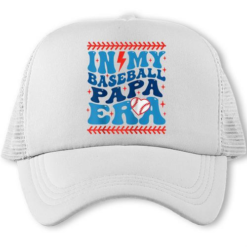 In My Baseball Papa Era Groovy Baseball Dad Family Matching Raglan Baseball Tee Trucker Cap - Sportilla