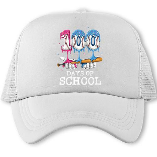 Baseball Player 100 Days Of School Sports Ice Cream Drip Premium Tri-Blend Trucker Cap - Sportilla