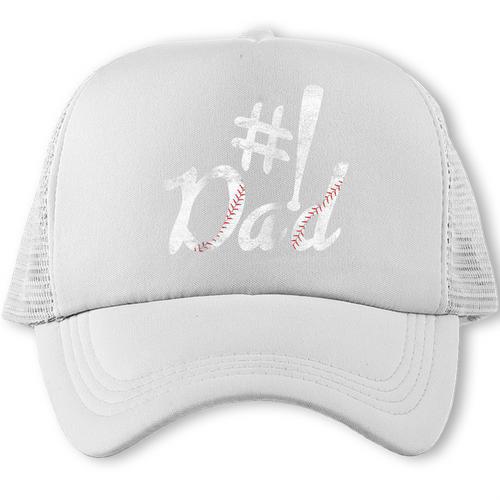Baseball Player Dad Papa Fathers Day Number One Baseball Dad Raglan Baseball Tee Trucker Cap - Sportilla