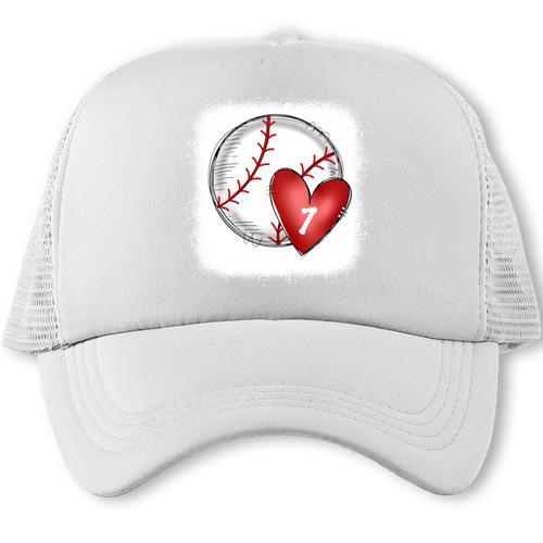 Bleached Custom Baseball Mom Number 7 Heart For Mom Trucker Cap - Sportilla