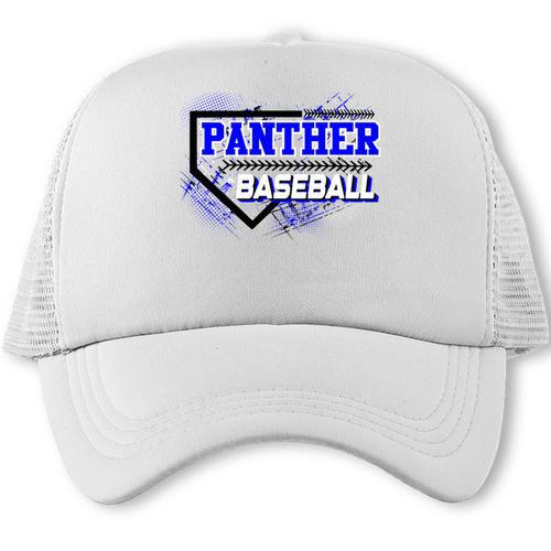 Blue Panther Baseball Home Plate Game Day Mascot Panther Trucker Cap - Sportilla