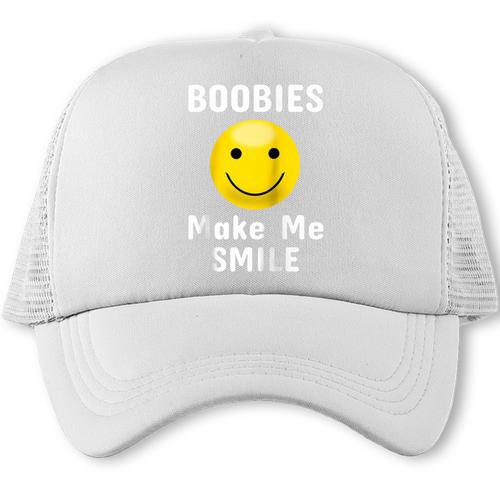 Boobies Make Me Smile Mardi Gras Raglan Baseball Tee Trucker Cap - Sportilla