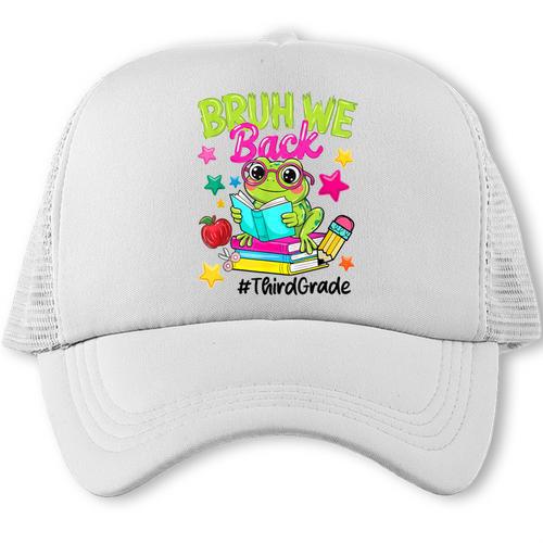 Bruh We Back Third Grade Cute Frog Back To School Trucker Cap - Savourry