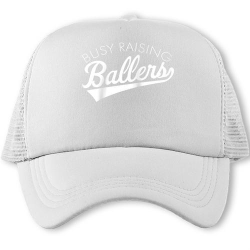 Busy Raising Ballers Baseball Mom & Parent Sports Raglan Baseball Tee Trucker Cap - Sportilla