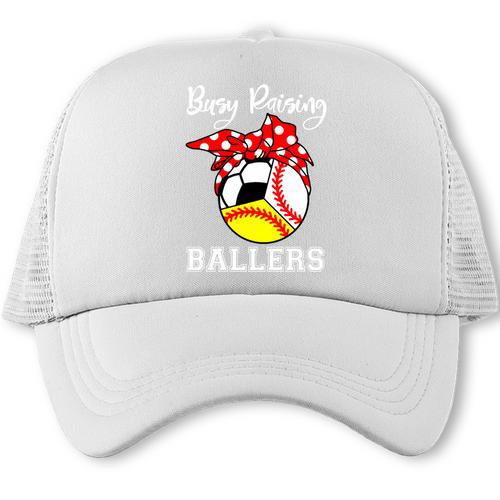 Busy Raising Ballers Baseball Softball Soccer Mom Premium Tri-Blend Trucker Cap - Sportilla