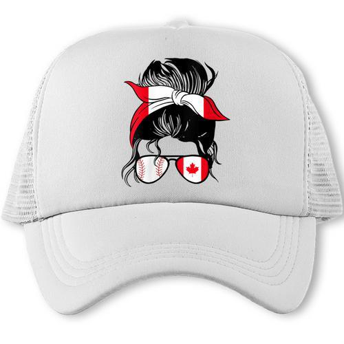 Canadian Baseball Mom Canada Flag Baseball Girl Trucker Cap - Sportilla