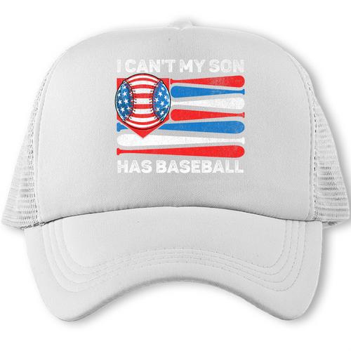 I Can't My Son Has Baseball Dad American Flag 4th Of July Premium Trucker Cap - Sportilla