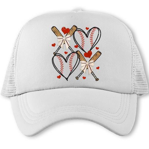Coquette Bow XOXO Baseball Lover Heart Valentine Game Day Trucker Cap - Sportilla