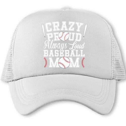 Crazy Proud Always Loud Baseball Mom Saying Graphic Premium Tri-Blend Trucker Cap - Sportilla