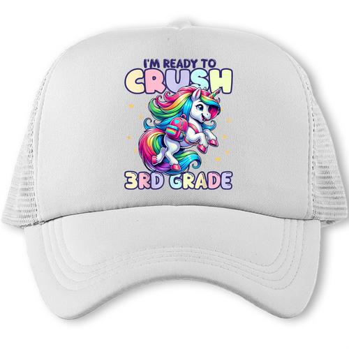 Crush 3rd Grade Girls Back To School Unicorn First Day Cute Trucker Cap - Savourry