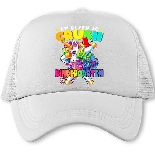 Crush Kindergarten Dabbing Unicorn Back To School Girls Performance Trucker Cap - Savourry