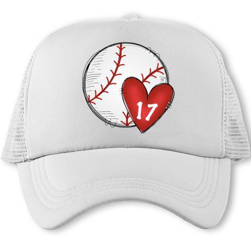 Custom Baseball Mom Number 17 Heart For Mom Mommy Premium Trucker Cap - Sportilla