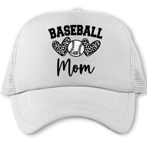 Custom Baseball Mom Number 69 Heart For Mom Trucker Cap - Sportilla