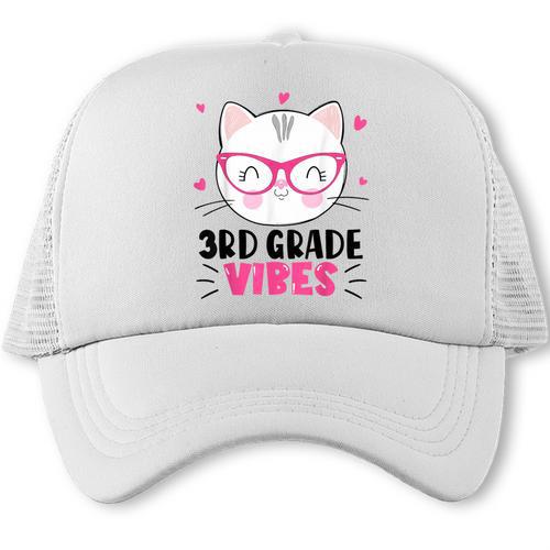 Cute 3rd Grade Vibes Cat Kitten Lover Back To School Girls Trucker Cap - Savourry