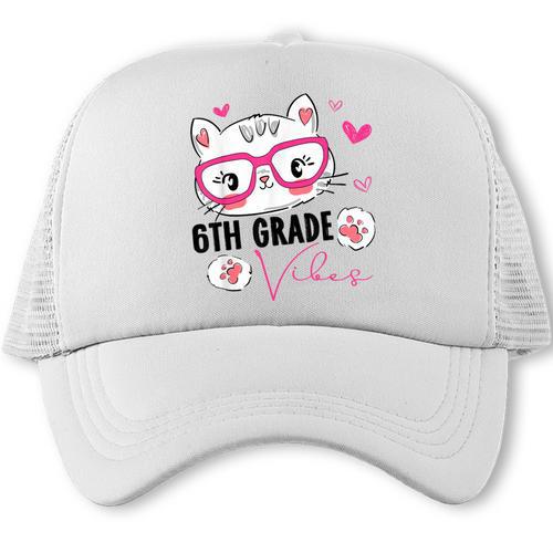 Cute 6th Grade Vibes Cat Kitten Lover Back To School Girls Trucker Cap - Savourry