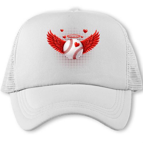 Cute Baseball &Cupid Wings Happy Valentines Boys Men Trucker Cap - Sportilla