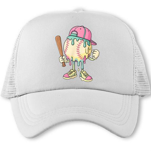Cute Baseball Ice Cream Drip For Girls & Boys 2 Sides Trucker Cap - Sportilla