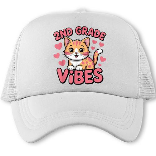 Cute Cat 2nd Grade Vibes Back To School Second Grade Girls Trucker Cap - Savourry