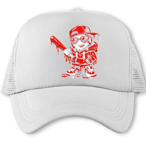 Drippy Baseball Mascot Valentine Heart Glasses Cartoon Trucker Cap - Sportilla