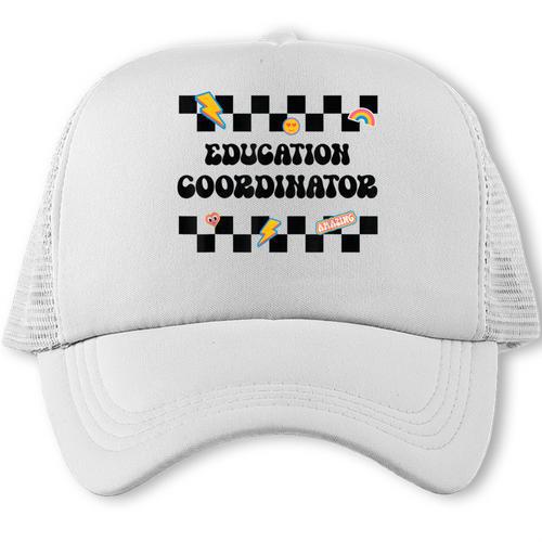 Education Coordinator Groovy Back To School Checkered Trucker Cap - Savourry