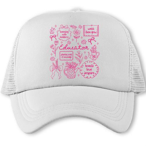 Educator Love Inspire Teach Pink Bow Back To School Trucker Cap - Savourry
