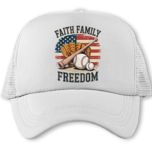 Faith Family Freedom Patriotic Christian Baseball Game Day Trucker Cap - Sportilla