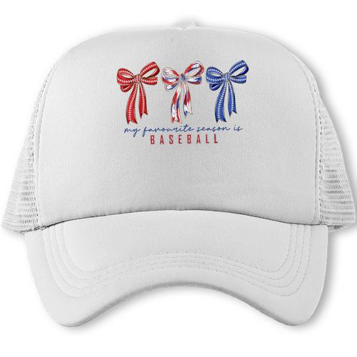 My Favorite Season Is Baseball Coquette Bow Game Day Mom Sis Trucker Cap - Sportilla