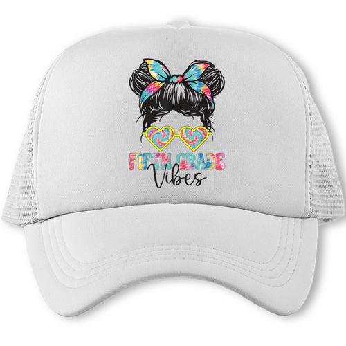 Fifth Grade Vibes Messy Hair Bun Girl Back To School 5th Trucker Cap - Savourry