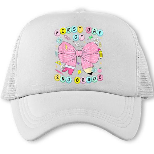 First Day Of 2nd Grade Girls Coquette Back To School Kids Trucker Cap - Savourry