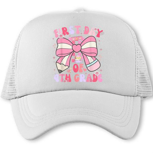 First Day Of 4th Grade Coquette Back To School Girls Kids Trucker Cap - Savourry