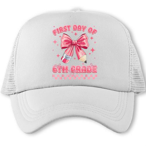 First Day Of 6th Grade Coquette Back To School Girls Kids Trucker Cap - Savourry