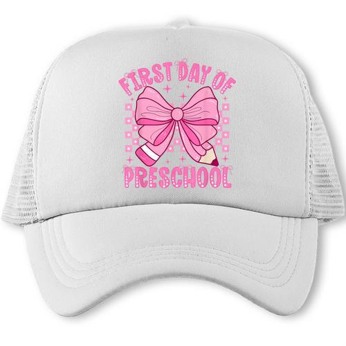 First Day Of Preschool Coquette Bow Back To School Girls Trucker Cap - Savourry