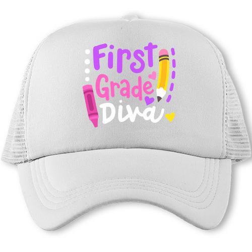 First Grade Diva Welcome Back To School 1st Grade Kids Performance Trucker Cap - Savourry