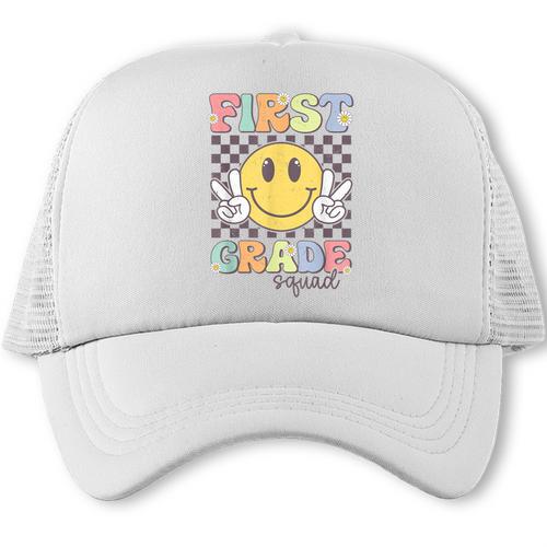 First Grade Squad Smile Face 1st Grade Back To School Trucker Cap - Savourry