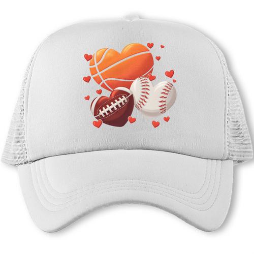 Football Basketball Baseball Heart Valentine Boys Men Kid Trucker Cap - Sportilla