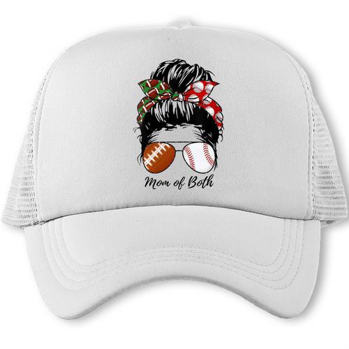 Football Mom Baseball Mom Of Both Messy Bun Mother's Day Trucker Cap - Sportilla