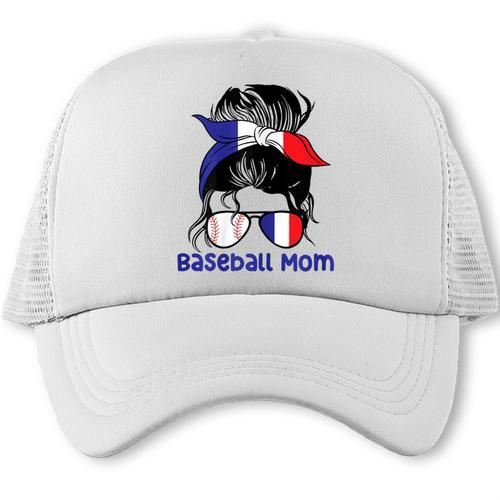 French Baseball Mom France Messy Bun Trucker Cap - Sportilla