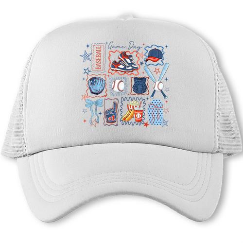 Game Day Baseball Lover Coquette Bow Girl Women Kid Mom Mama Trucker Cap - Sportilla