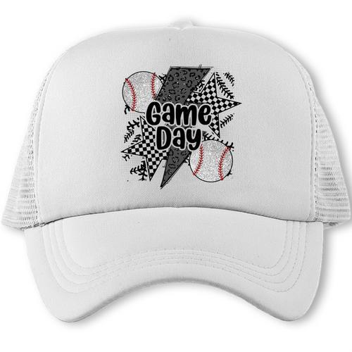Game Day Baseball Retro Checkered Baseball Trucker Cap - Sportilla
