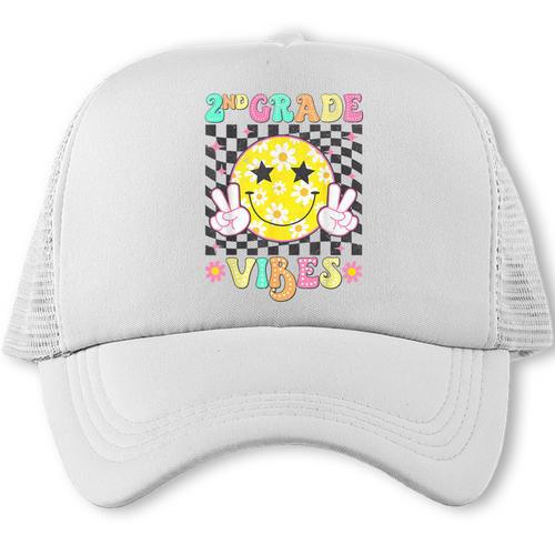 Girls 2nd Grade Vibes Smile Face Back To School Second Grade Trucker Cap - Savourry