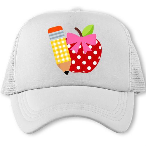 Girls Back To School Apple Toddler First Day Of Preschool Trucker Cap - Savourry