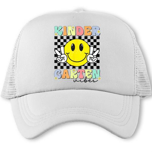 Girls Kindergarten Vibes Smile Face Back To School Kinder Trucker Cap - Savourry