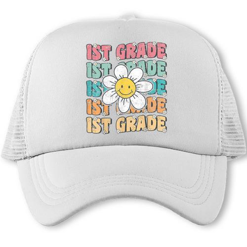 Groovy 1st Grade Back To School First Day Of First Grade Trucker Cap - Savourry