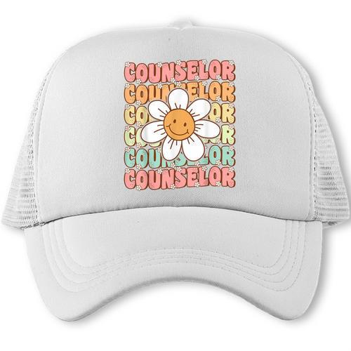 Groovy School Counselor Cute Daisy Flower Back To School Trucker Cap - Savourry