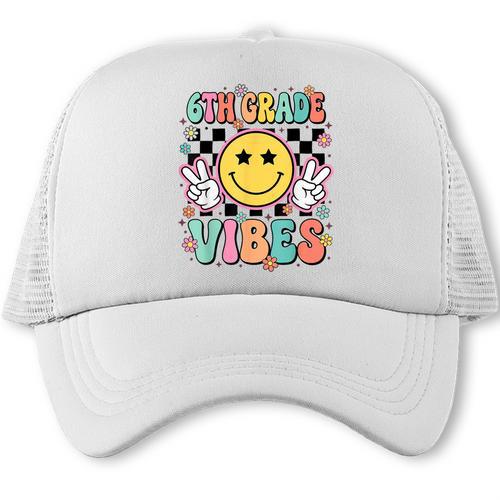 Groovy Sixth 6TH Grade Vibes Back To School First Day Kids Trucker Cap - Savourry