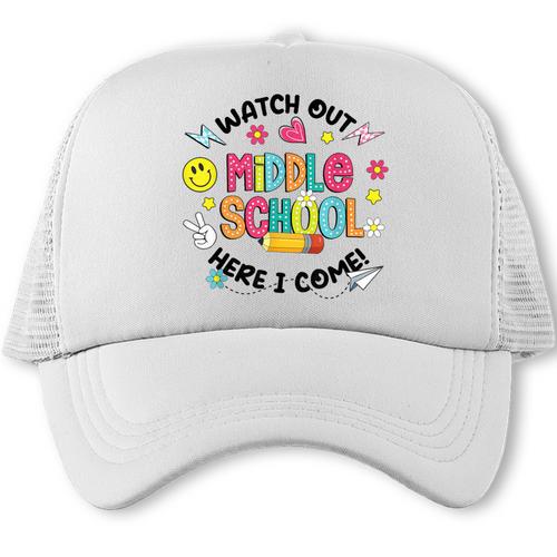 Groovy Watch Out Middle School Here I Come Back To School Trucker Cap - Savourry