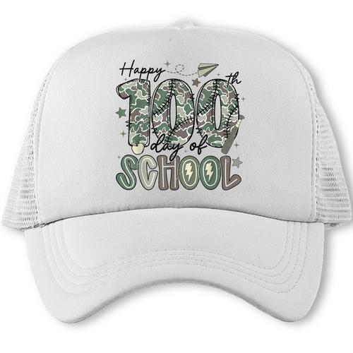 Happy 100th Day Of School Baseball Camo Boys Kids Toddler Trucker Cap - Sportilla