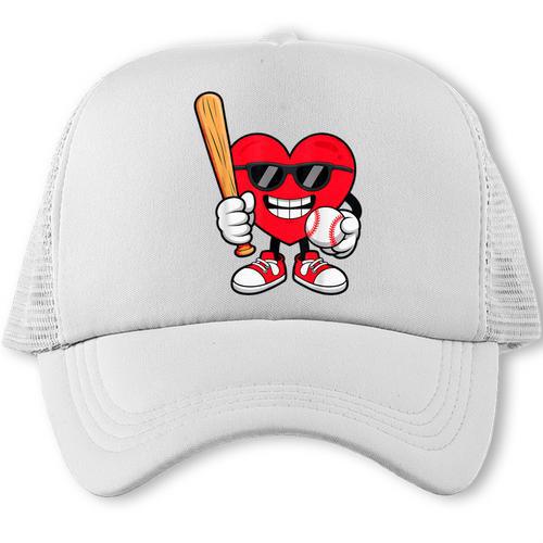 Heart Playing Baseball Valentines Day Trucker Cap - Sportilla