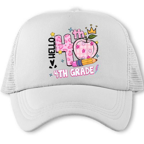 Hello Fourth 4th Grade Leopard Tie Dye Girl Back To School Trucker Cap - Savourry