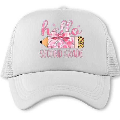 Hello Second Grade Pencil Tie Dye Coquette Back To School Trucker Cap - Savourry